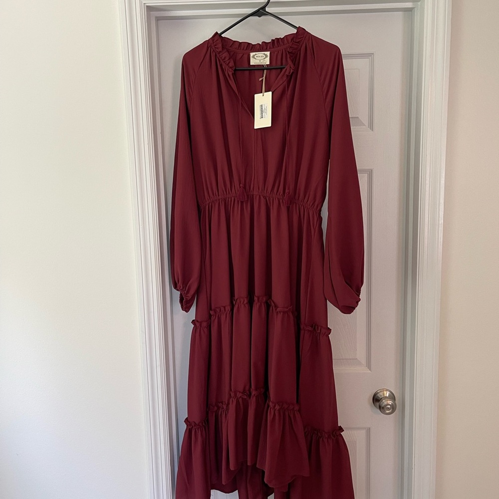 Joyfolie Burgundy Long Sleeve Dress